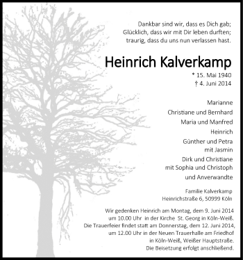 Anzeige von Heinrich Kalverkamp von  Kölner Wochenspiegel 