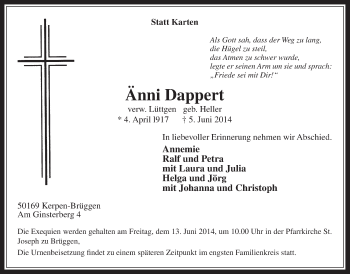 Anzeige von Änni Dappert von  Werbepost 