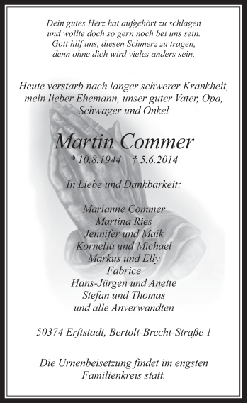 Anzeige von Martin Commer von  Schlossbote/Werbekurier 