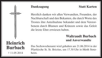 Anzeige von Heinrich Burbach von  Wochenende 