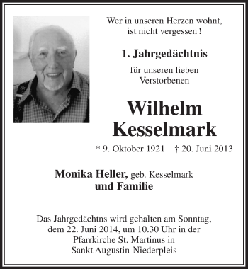 Anzeige von Wilhelm Kesselmark von  Extra Blatt 