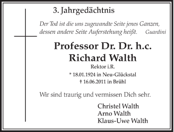 Anzeige von Richard Walth von  Schlossbote/Werbekurier 