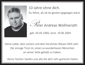 Anzeige von Peter Andreas Wollmerath von  Wochenende 