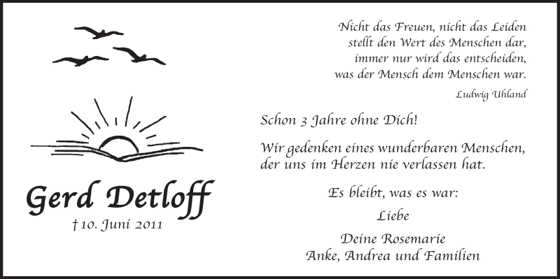  Traueranzeige für Gerd Detloff vom 11.06.2014 aus  Lokalanzeiger 