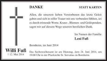 Anzeige von Willi Fuß von  Schaufenster/Blickpunkt 