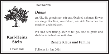 Anzeige von Karl-Heinz Stein von  Sonntags-Post 