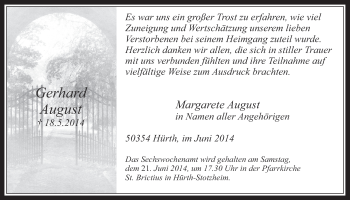 Anzeige von Gerhard Auust von  Wochenende 