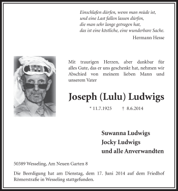 Anzeige von Joseph Ludwigs von  Schlossbote/Werbekurier 