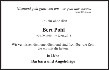 Anzeige von Bert Pohl von  Sonntags-Post 