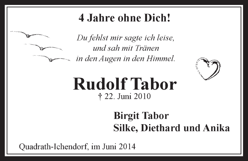  Traueranzeige für Rudolf Tabor vom 25.06.2014 aus  Werbepost 
