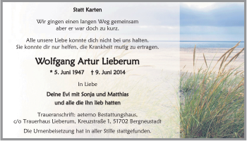 Anzeige von Wolfgang Artur Lieberum von  Anzeigen Echo 