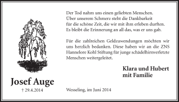 Anzeige von Josef Auge von  Schlossbote/Werbekurier 