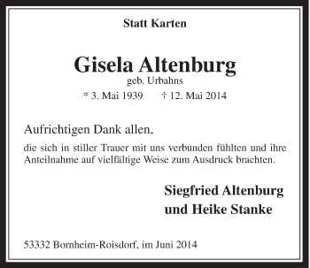 Anzeige von Gisela Altenburg von  Schaufenster/Blickpunkt 
