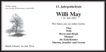 Anzeige von Willi May von  Wochenende 