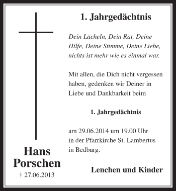 Anzeige von Hans Porschen von  Werbepost 