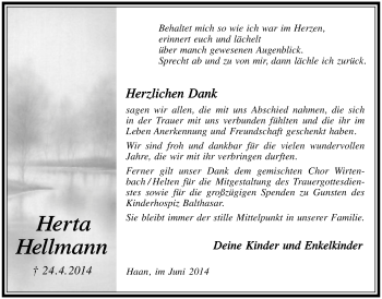 Anzeige von Herta Hellmann von  Lokalanzeiger 