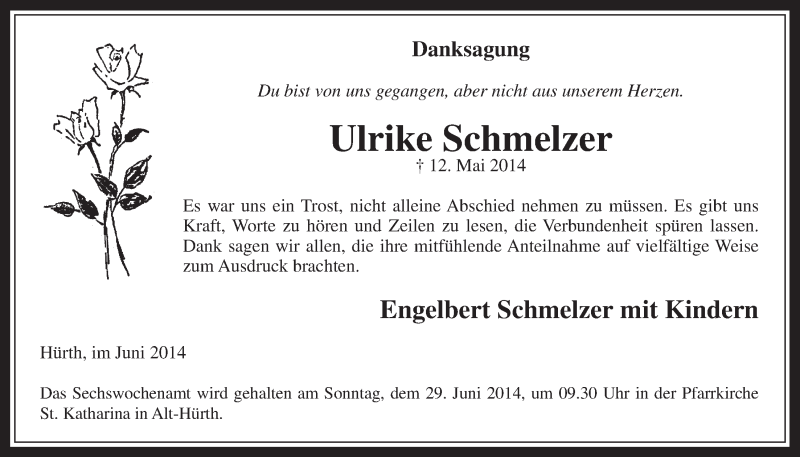  Traueranzeige für Ulrike Schmelzer vom 18.06.2014 aus  Wochenende 