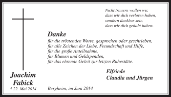Anzeige von Joachim Fabick von  Werbepost 