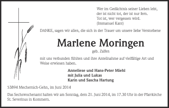 Anzeige von Marlene Moringen von  Blickpunkt Euskirchen 