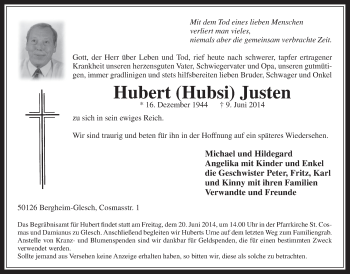 Anzeige von Hubert Justen von  Werbepost 