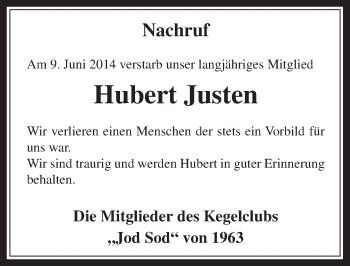 Anzeige von Hubert Justen von  Werbepost 