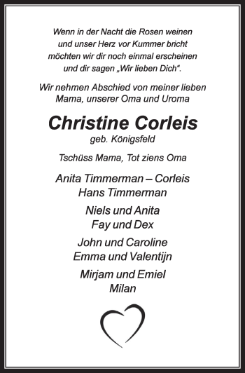 Anzeige von Christine Corleis von  Sonntags-Post 
