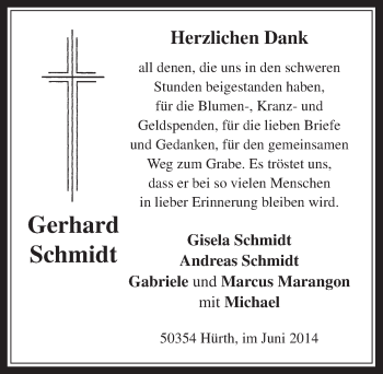 Anzeige von Gerhard Schmidt von  Wochenende 
