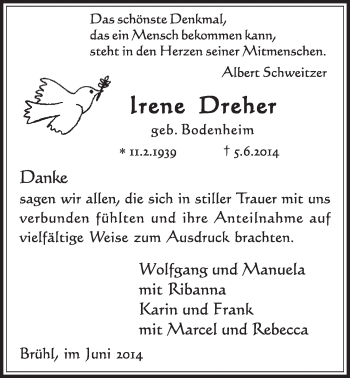 Anzeige von Irene Dreher von  Schlossbote/Werbekurier 