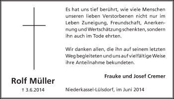 Anzeige von Rolf Müller von  Extra Blatt 