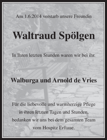 Anzeige von Waltraud Spölgen von  Werbepost 