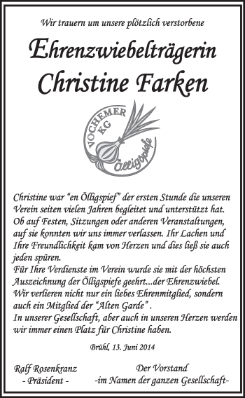 Anzeige von Christine Farken von  Schlossbote/Werbekurier 