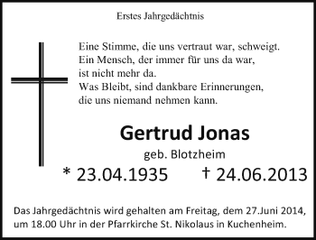 Anzeige von Gertrud Jonas von  Blickpunkt Euskirchen 