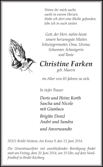 Anzeige von Christine Farken von  Schlossbote/Werbekurier 