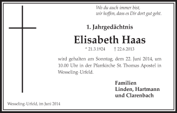 Anzeige von Elisabeth Haas von  Schaufenster/Blickpunkt  Schlossbote/Werbekurier 