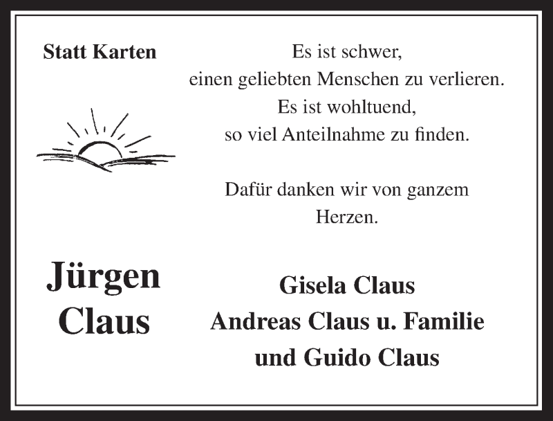  Traueranzeige für Jürgen Claus vom 25.06.2014 aus  Wochenende 