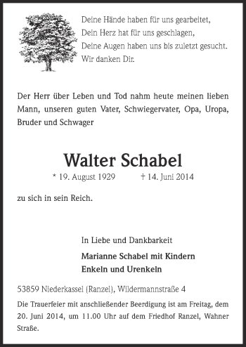 Anzeige von Walter Schabel von  Extra Blatt 