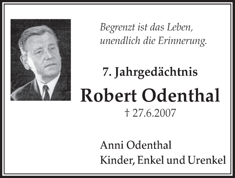  Traueranzeige für Robert Odenthal vom 25.06.2014 aus  Schlossbote/Werbekurier 