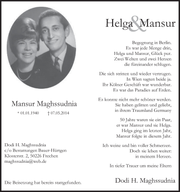 Anzeige von Mansur Maghssudnia von  Sonntags-Post 