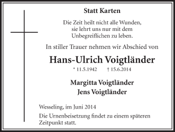 Anzeige von Hans-Ulrich Voigtländer von  Schlossbote/Werbekurier 