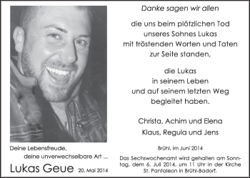Anzeige von Lukas Geue von  Schlossbote/Werbekurier 