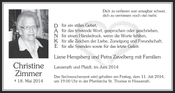 Anzeige von Christine Zimmer von  Blickpunkt Euskirchen 