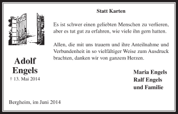 Anzeige von Adolf Engels von  Werbepost 