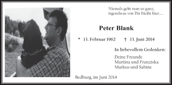 Anzeige von Peter Blank von  Werbepost 