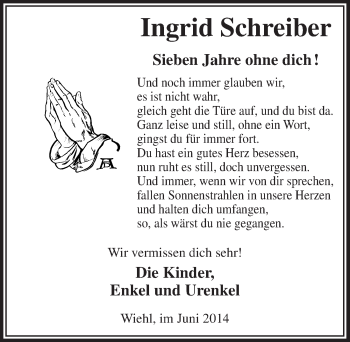 Anzeige von Ingrid Schreiber von  Anzeigen Echo 