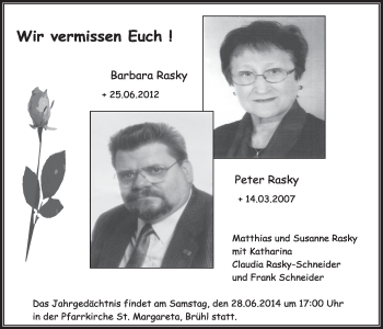 Anzeige von Barbara und Peter Rasky von  Schlossbote/Werbekurier 