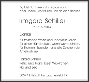 Anzeige von Irmgard Schiller von  Werbepost 