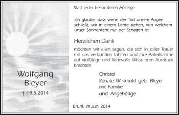 Anzeige von Wolfgang Bleyer von  Schlossbote/Werbekurier 