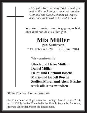 Anzeige von Mia Müller von  Wochenende 