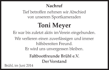 Anzeige von Toni Meyer von  Schlossbote/Werbekurier 