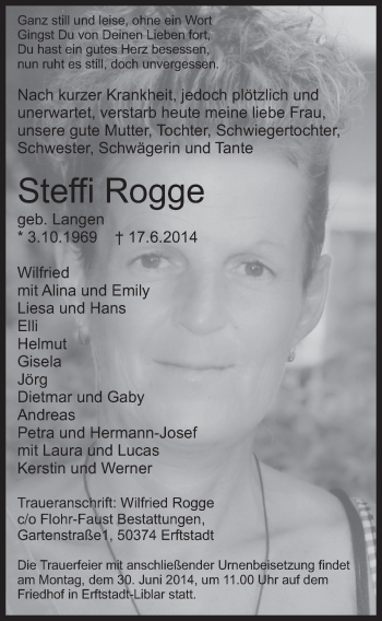 Anzeige von Steffi Rogge von  Schlossbote/Werbekurier 